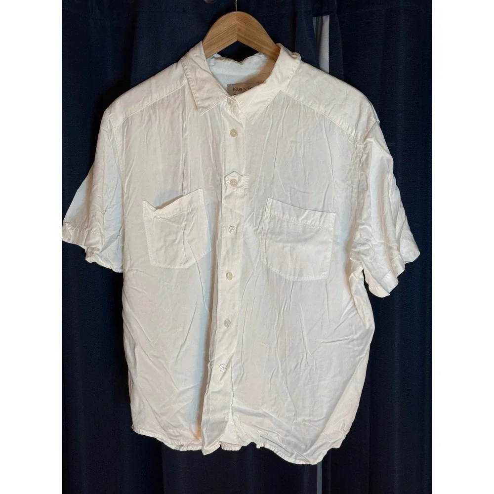 Karen Scott White Short Sleeve Button Up Shirt Women's Size XL - Picture 2 of 4